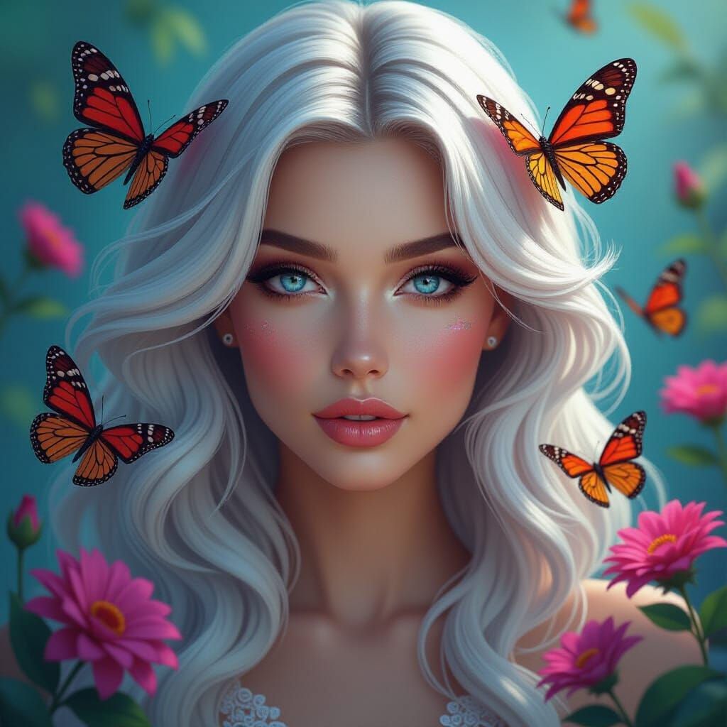 A stunning digital painting features a beautiful woman with ...