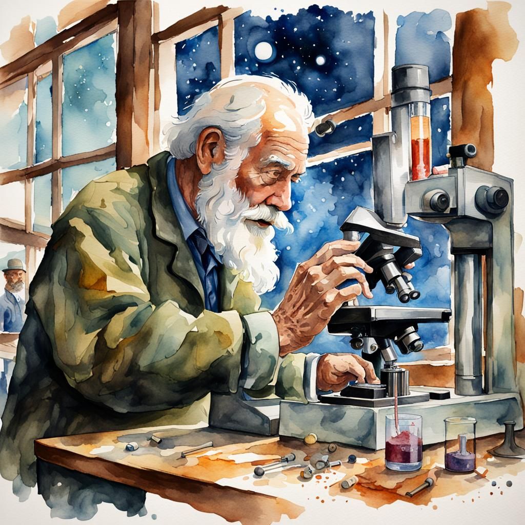 Hopeful Scientist Amidst Burning World Watercolor