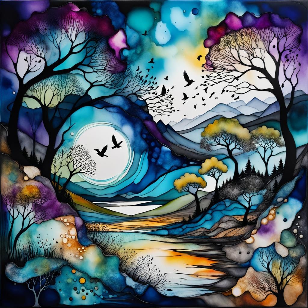 Abstract Wonderland in Alcohol Ink Style