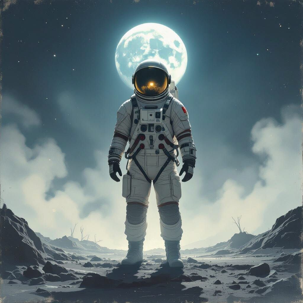 Astronaut on Moon in Painterly Style