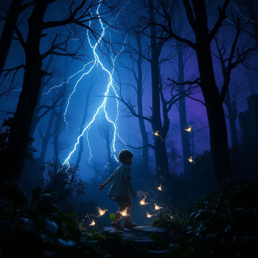 Magical Starlight Storm in Ancient Forest