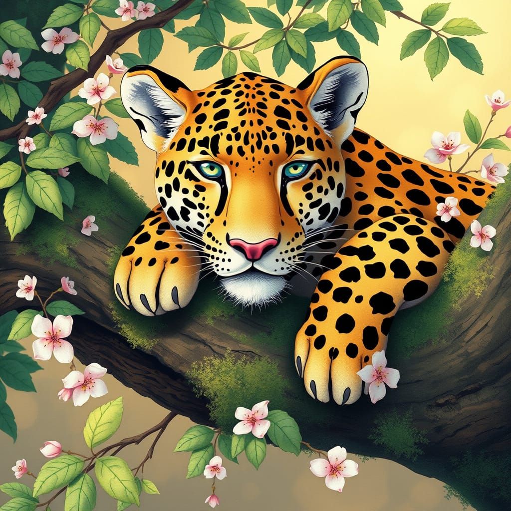 Serene Leopard in Delicate Watercolor Style