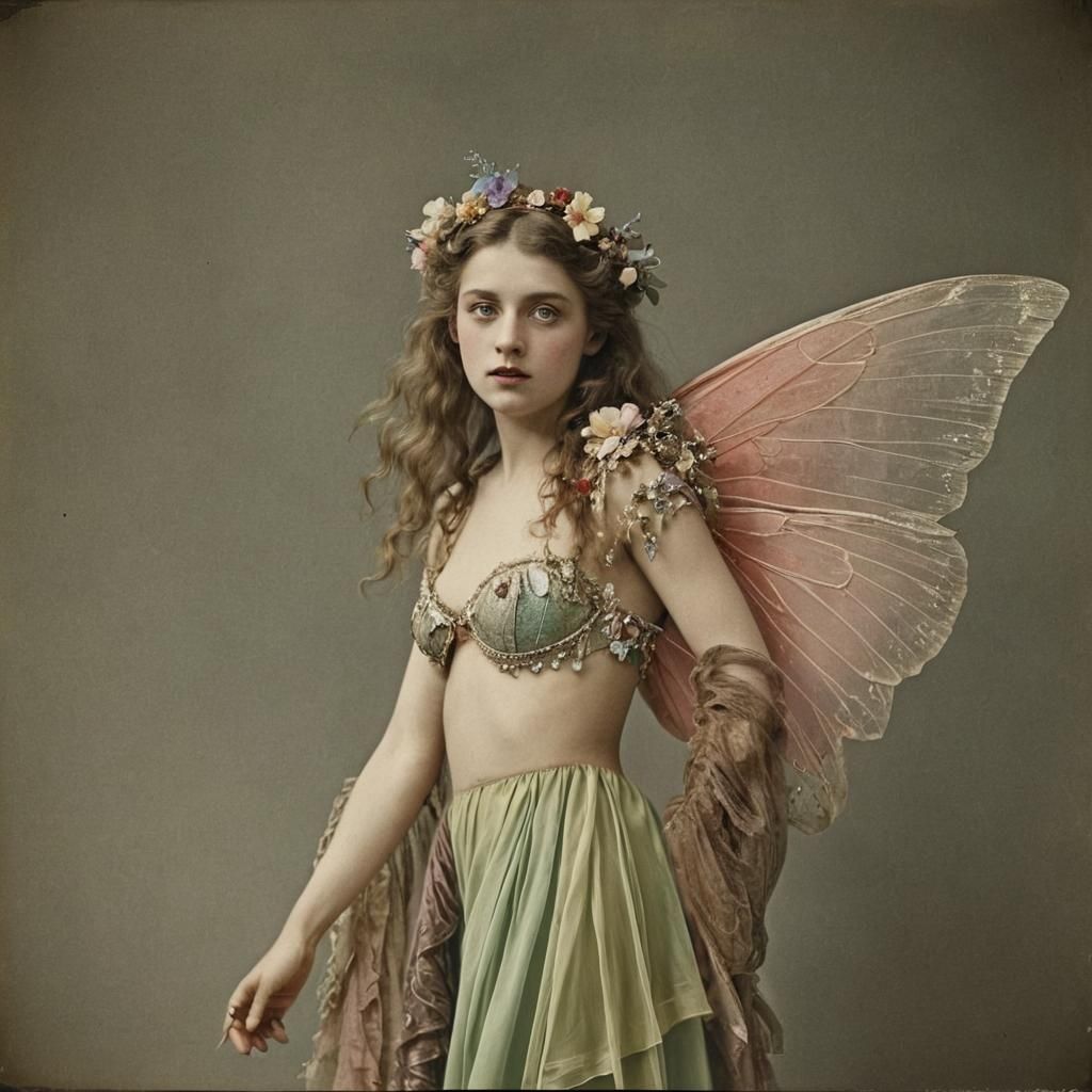 Ethereal Figure in Diaphanous Robe: Hand-Colored Photo