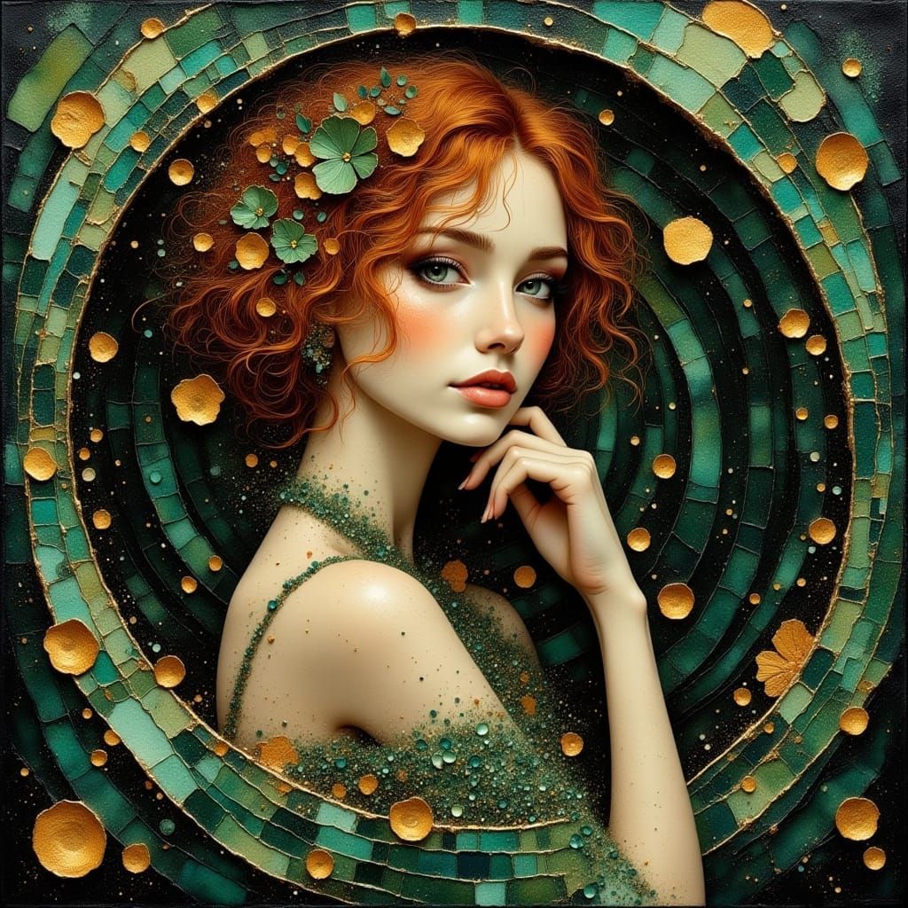 Ethereal Woman with Emeralds in Dreamy Helix Spiral