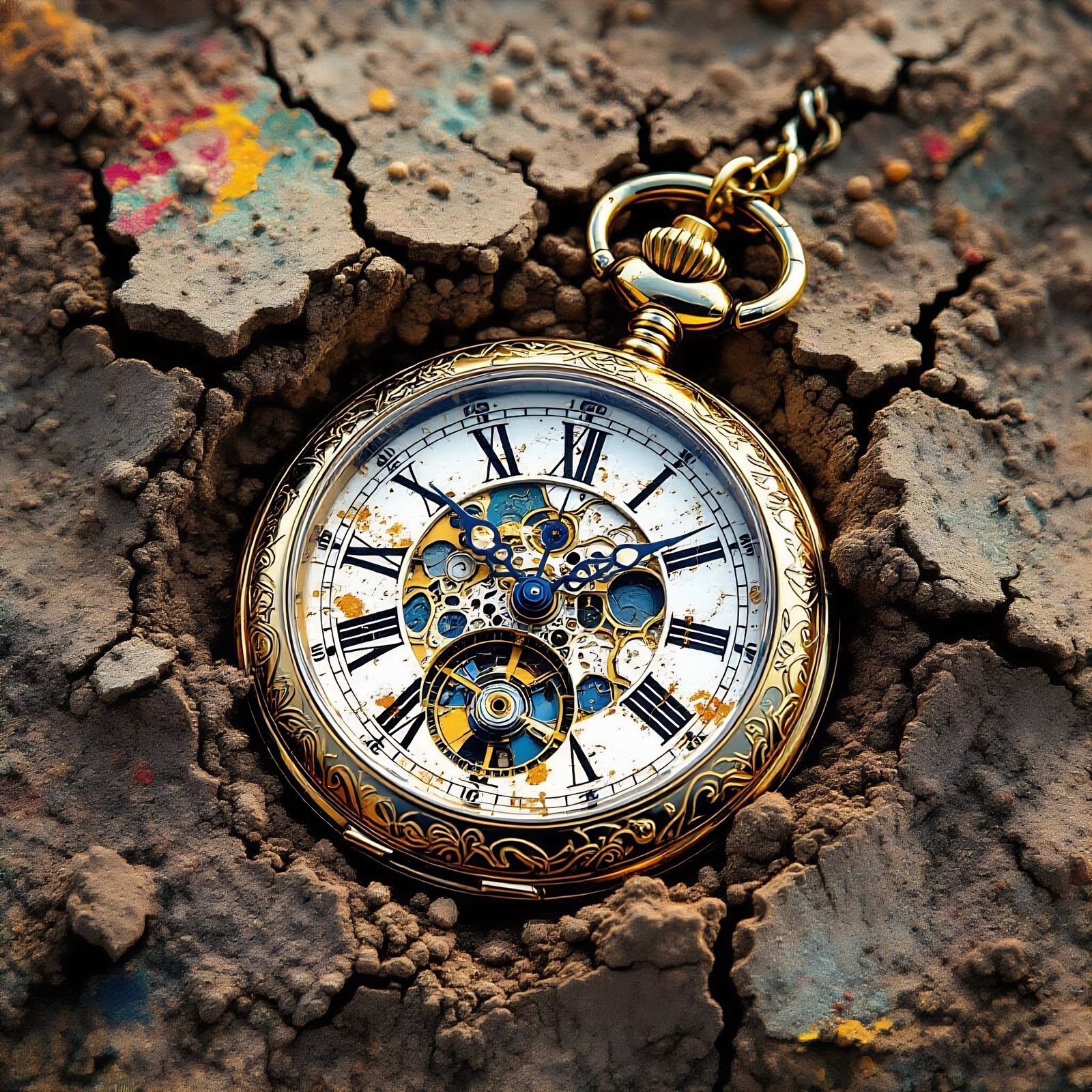 Abstract Expressionist Pocket Watch in Dry Earth