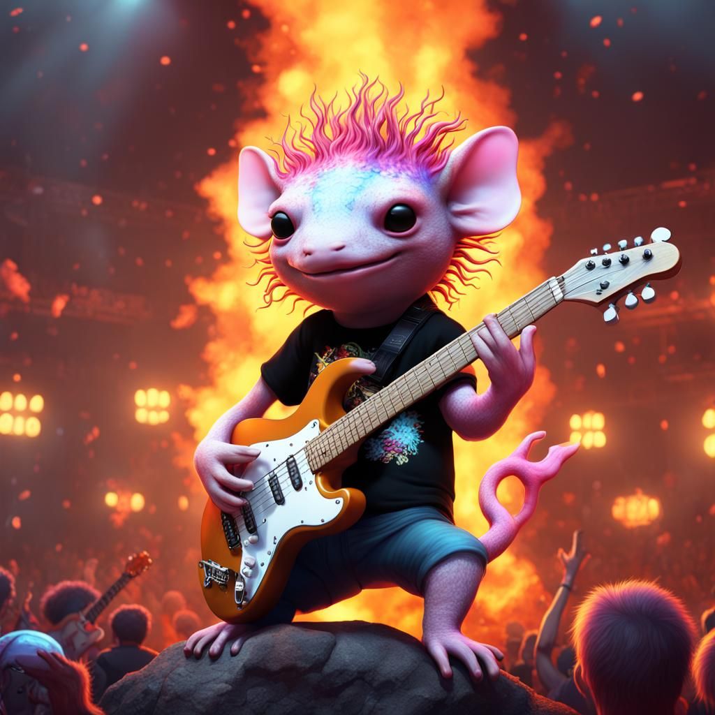 Axolotl Rocks Out in Concert: Digital Art