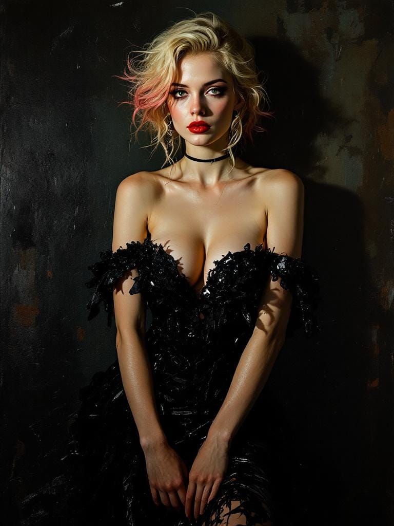 Pin-Up Woman in Film Noir Impasto Style