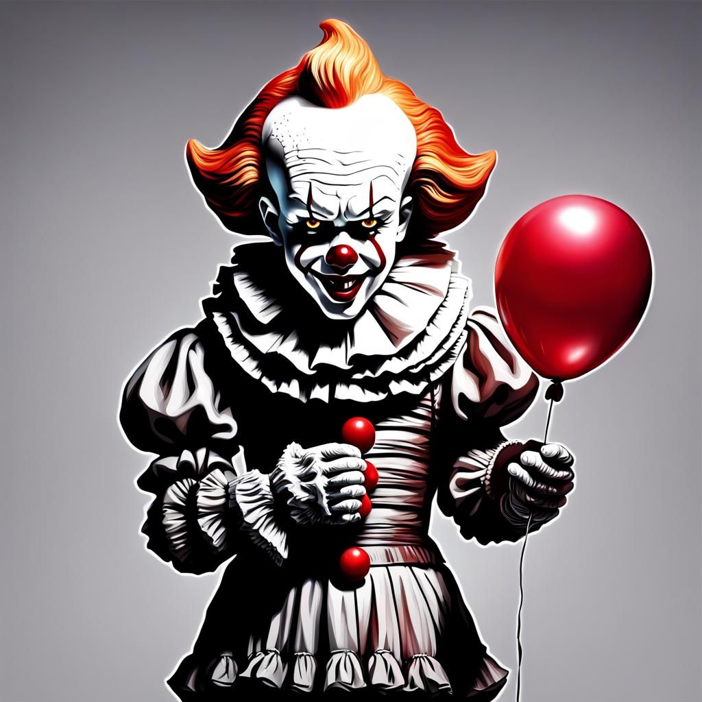 Pennywise Holds Pentagram Balloon Animal: Horror Art