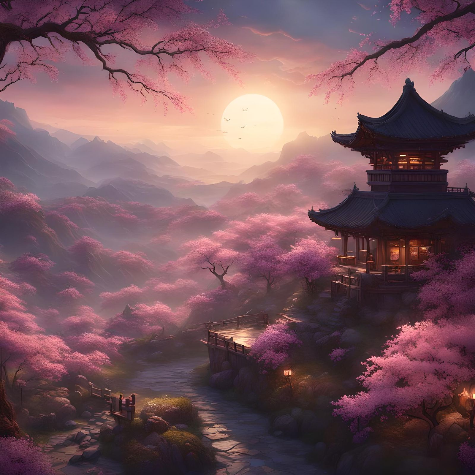 Oriental Sunset: Dark Fantasy Concept Art