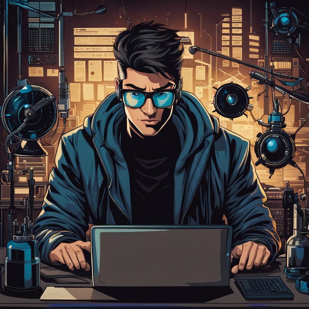 Young Hacker Working in His Lab