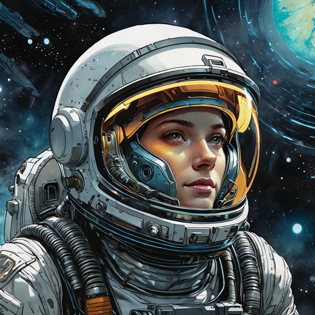 Glowing Alien Reflected in Sci-Fi Astronaut Helmet