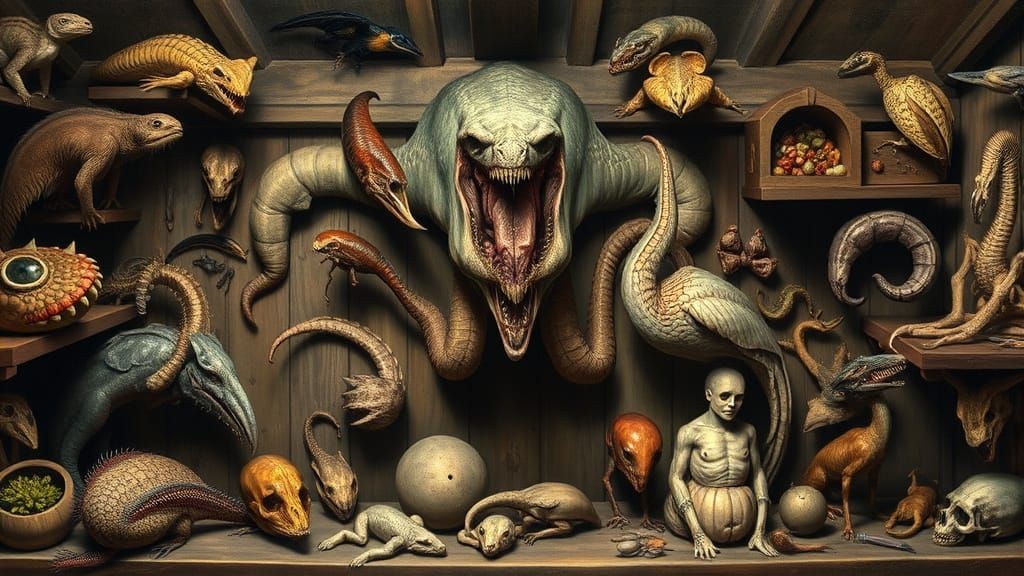 Wunderkammer of Cryptid Taxidermy in Northern Renaissance St...