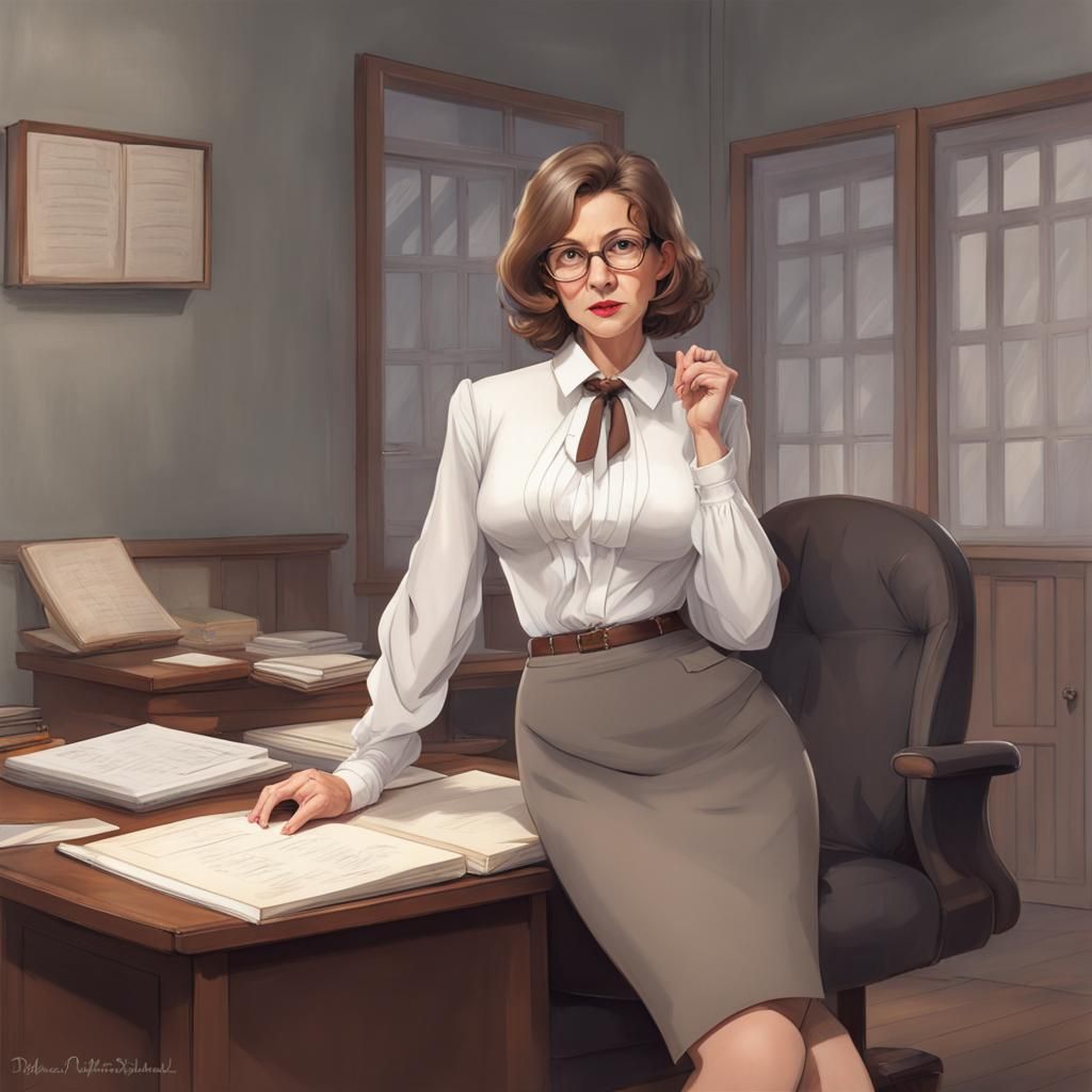 Stern Middle-Aged Headmistress in Study