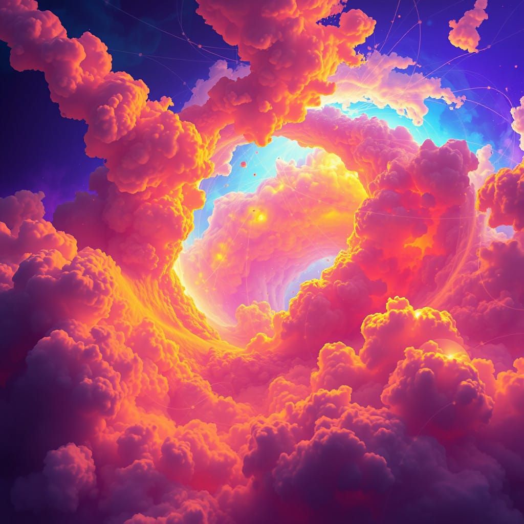 Swirling Vortex of Iridescent Gases in a Deep Blue-Purple Co...