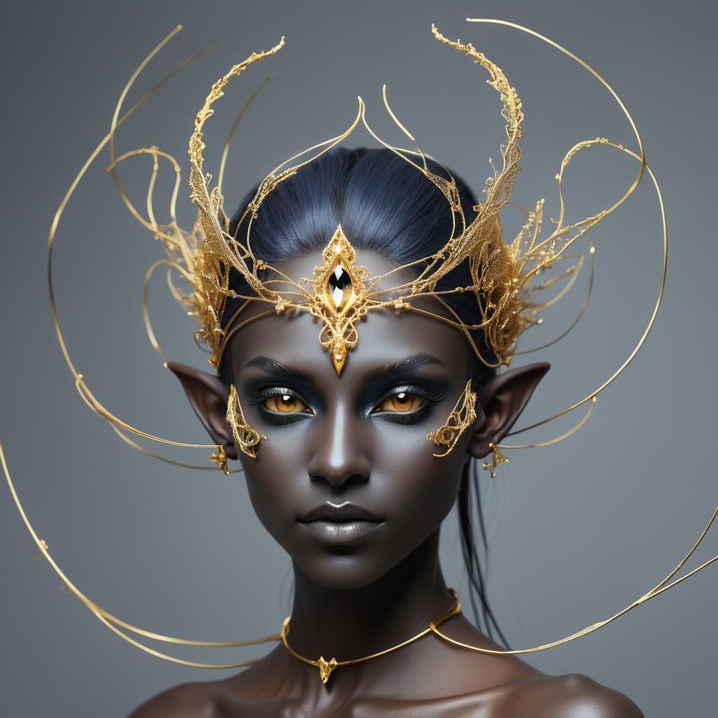 Dark Elf Model with Fractal Golden Diadem
