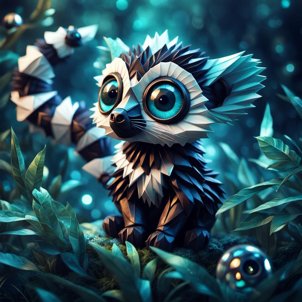 Glass Origami Lemur: Detailed Fantasy Art