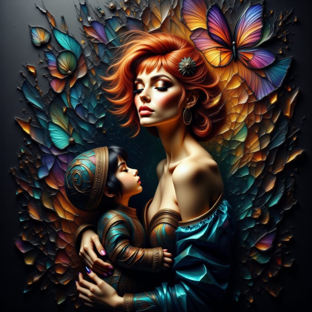 Ethereal Portrait of Mother and Child in Abstract Art