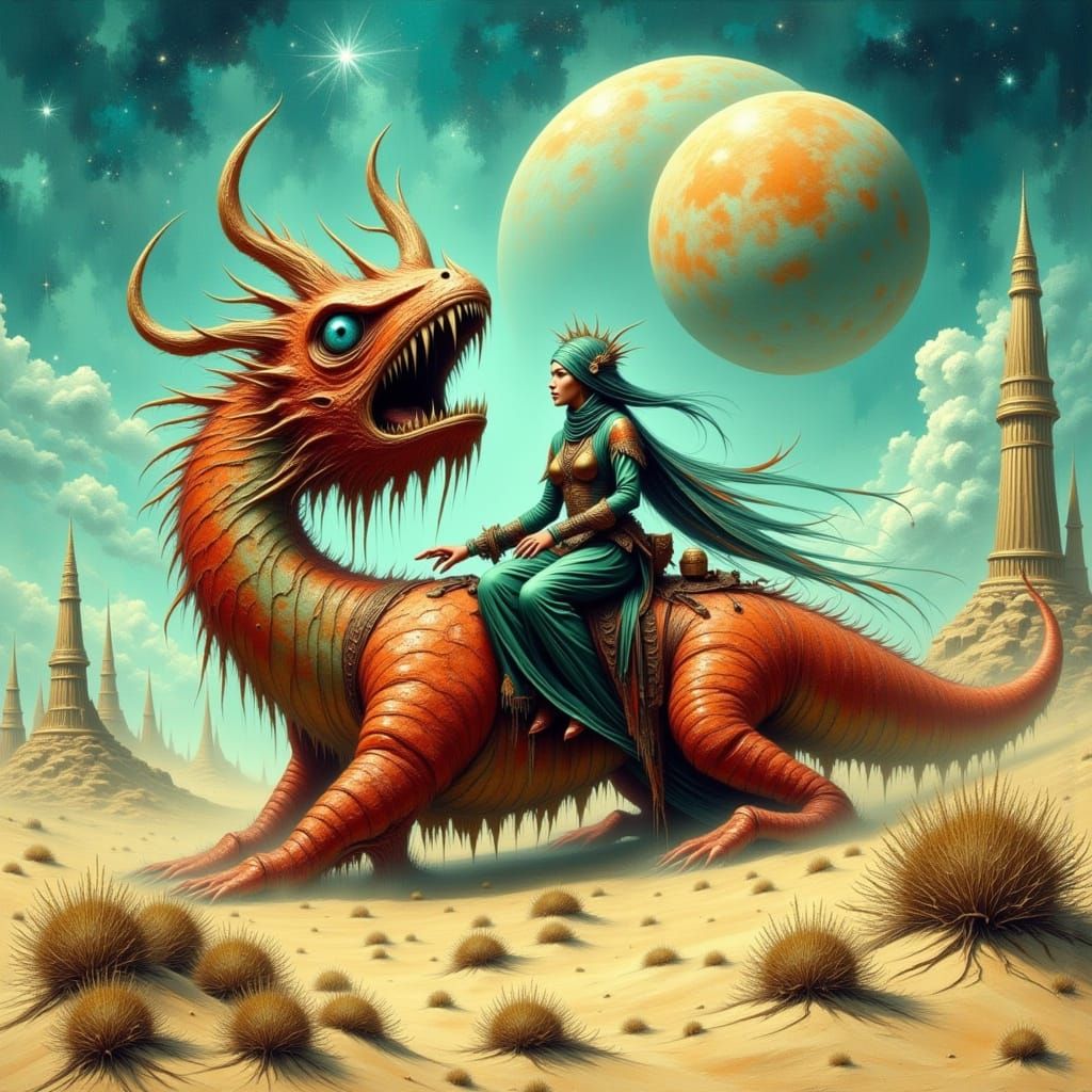 Giant Desert Worm Rider in Epic Sandscape