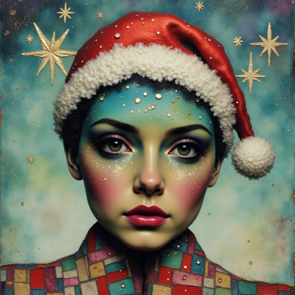 Abstract Snowy Landscape in Mixed Media Collage Style