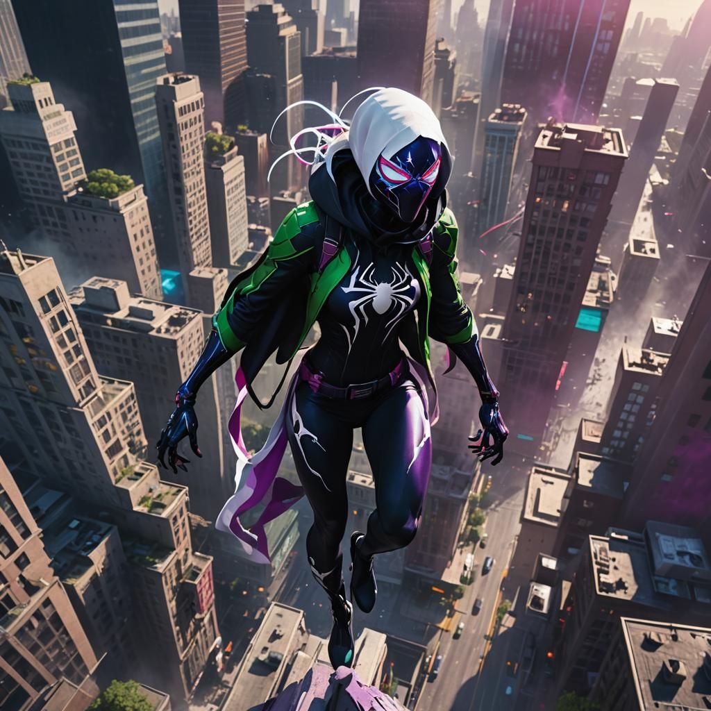 Colossal Spider Gwen Symbiote Dominates Cityscape