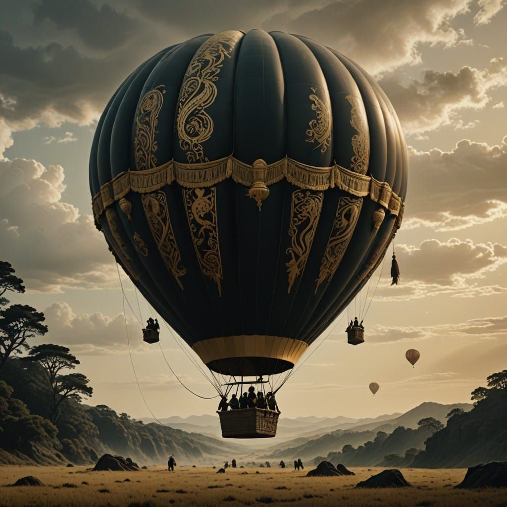 Classic Hot Air Balloon Takes to the Skies in Golden Eleganc...