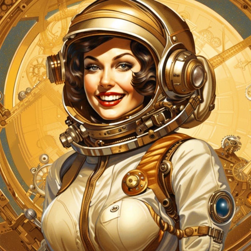 Steampunk Astronaut Portrait in Retrofuturistic Style