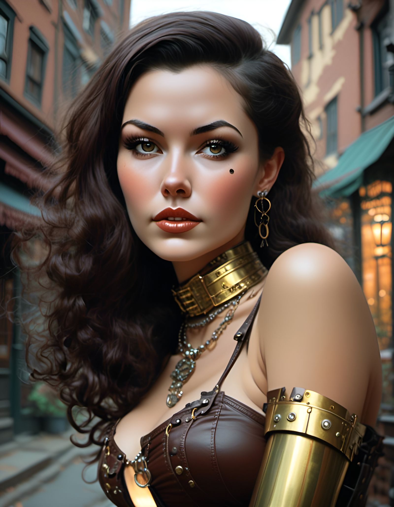 Steampunk Woman Portrait in Impressionist Style