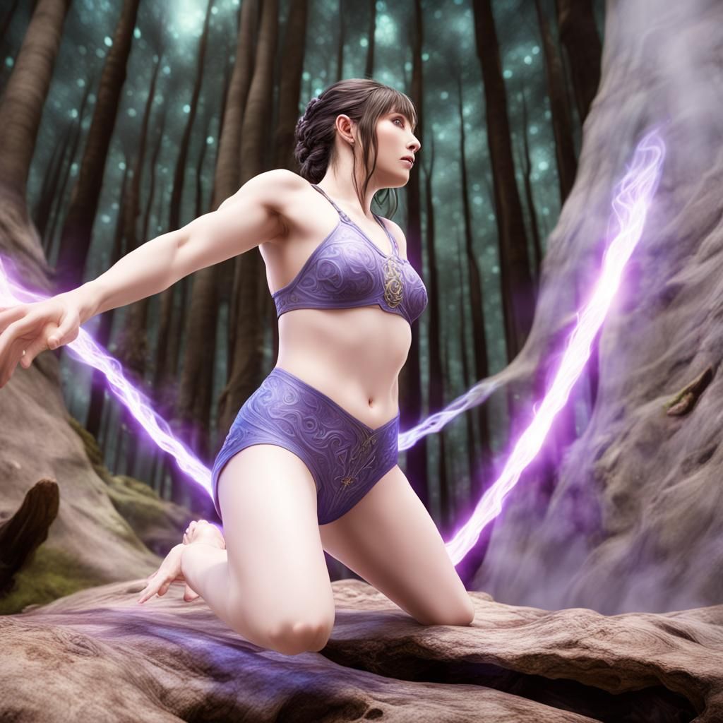 Mystical Sorceress Summons Magic in Ancient Forest