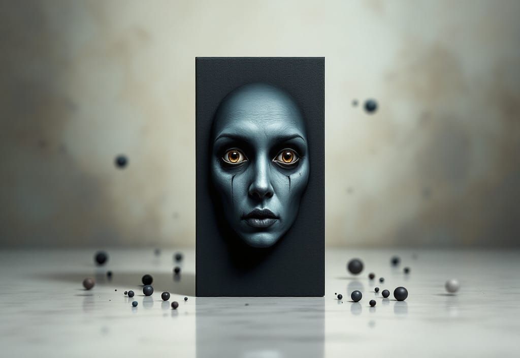 Surreal Elongated Face with Expressive Eyes