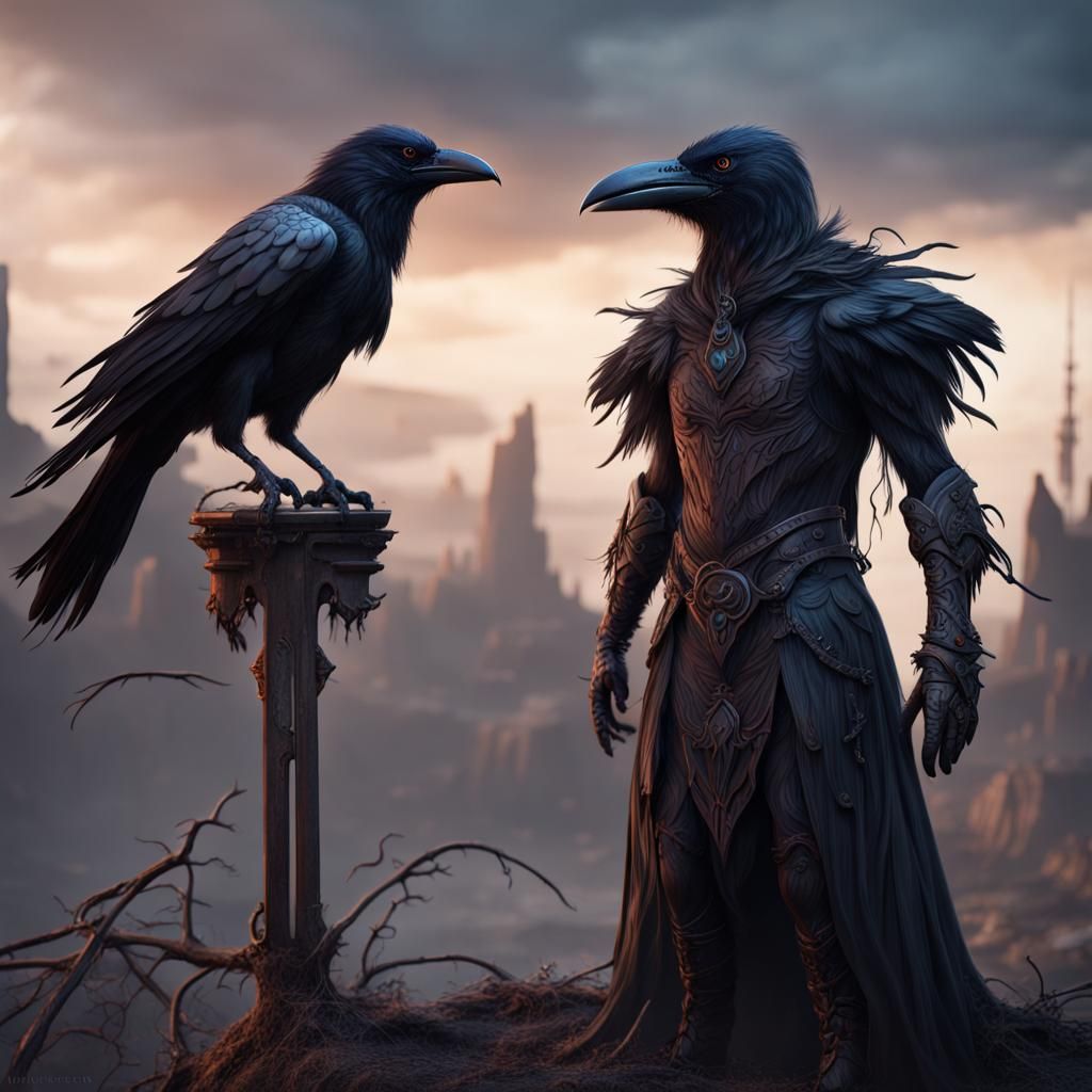 Detailed Crow Humanoid Character in Matte Painting