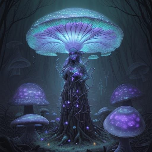 Psychedelic Gnome Dreammolder With Bioluminescent Spores
