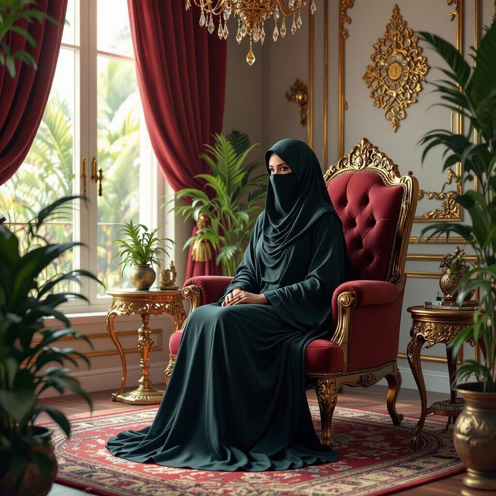 Muslim Psychologist in Lavish Therapy Room, Matte Painting