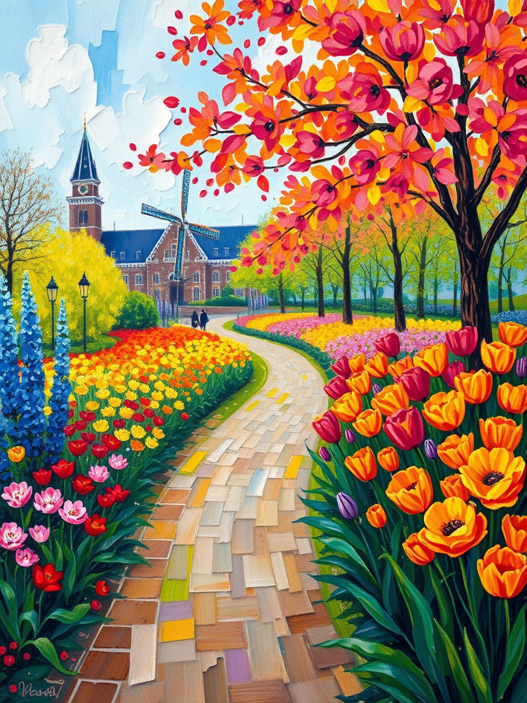 Keukenhof Gardens: Expressionist Oil Painting