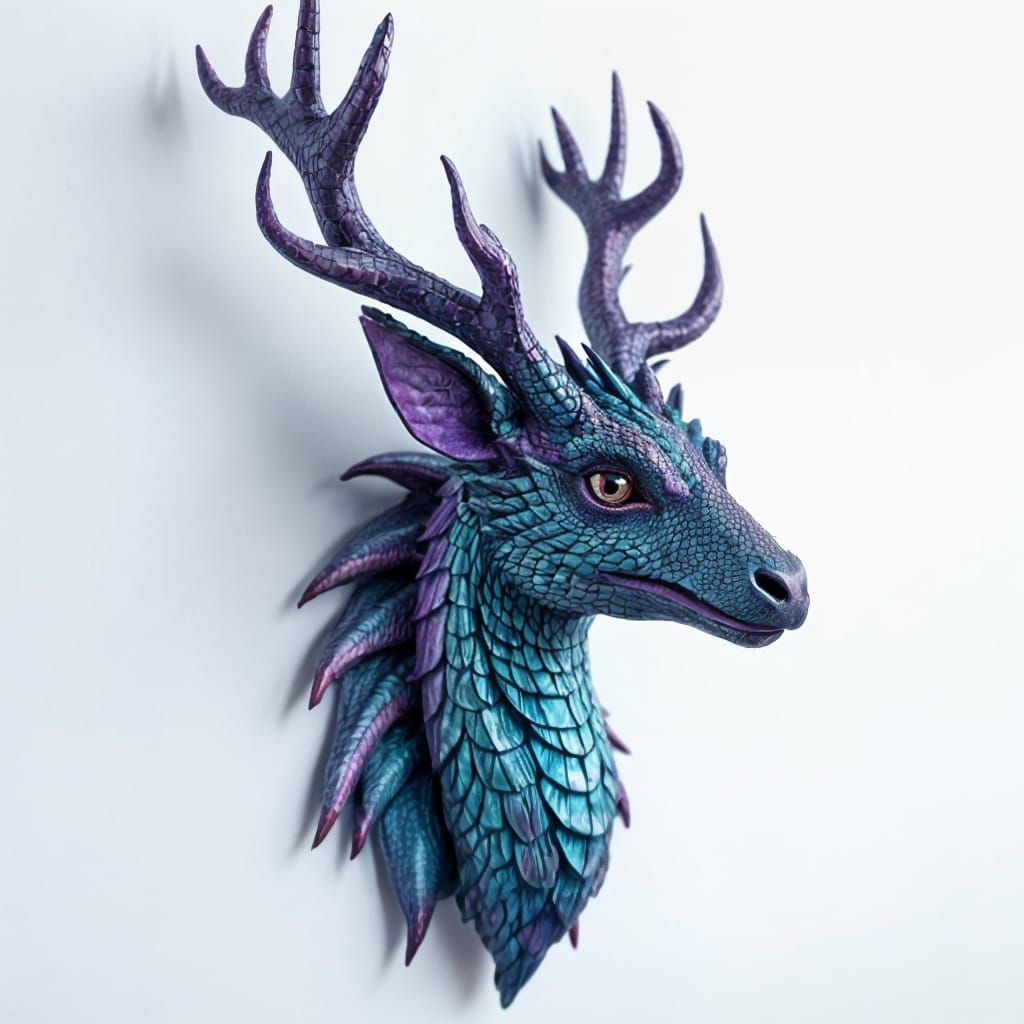 Dragon Scale Deer Head on White Background