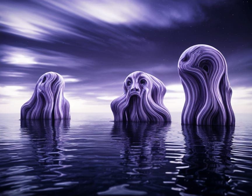 Ominous Purple Marble Ghosts Emerging from Water