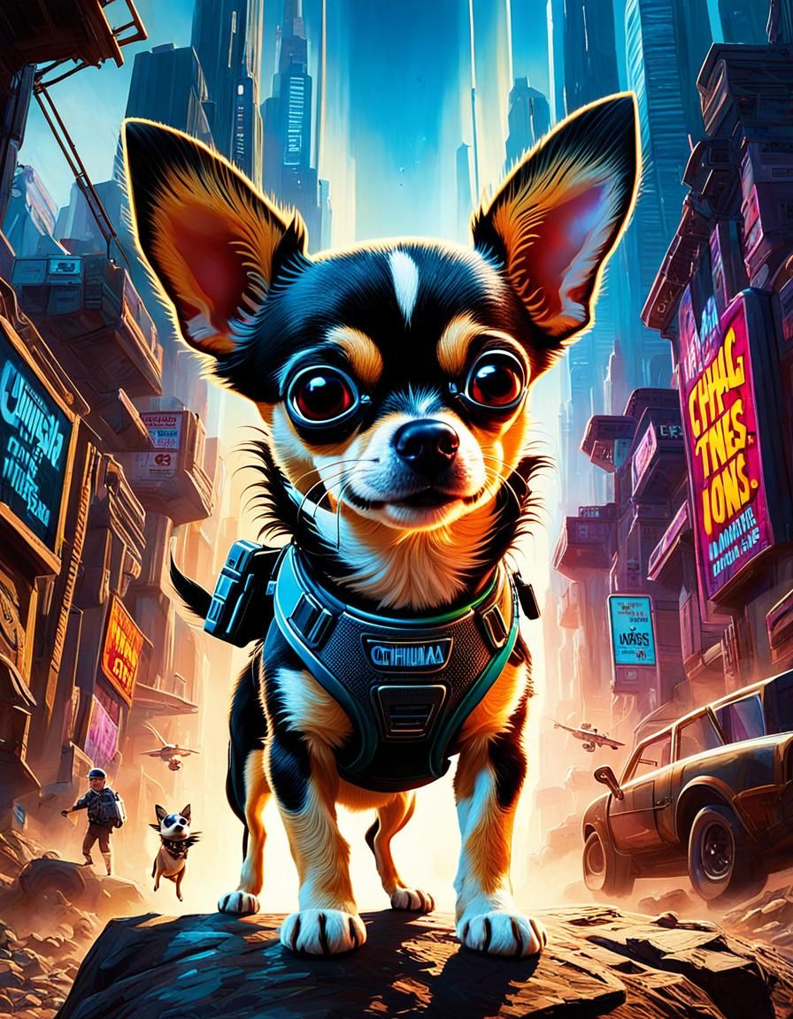 Chihuahua Jones: Realistic Movie Poster with Futuristic Elem...