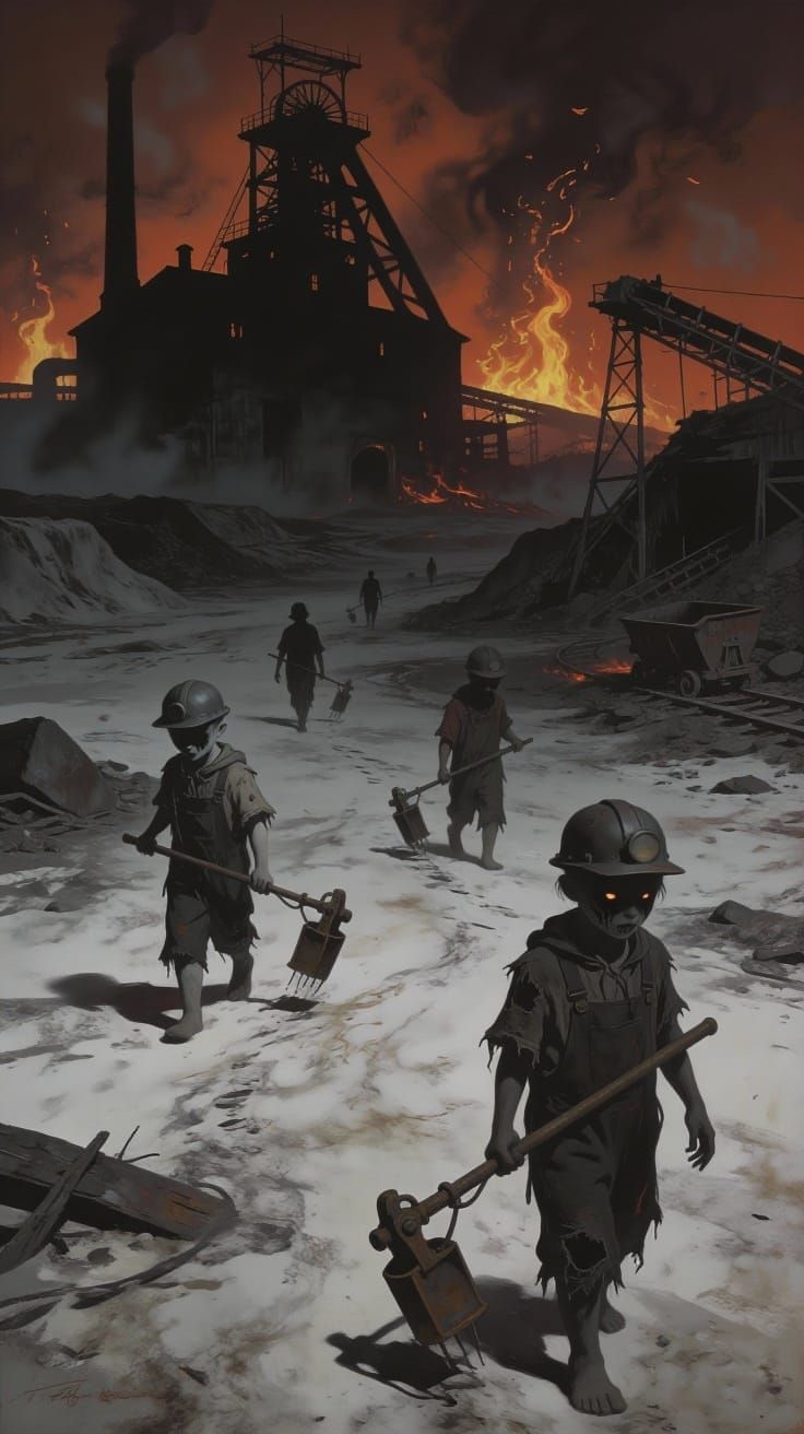 Gothic Shadow Factory and Hellish Mine with Dark Creatures