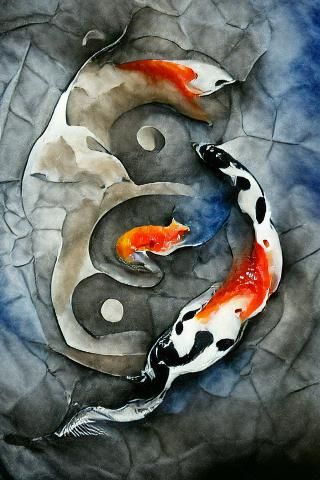 Yin and Yang Koi Fish in Watercolor