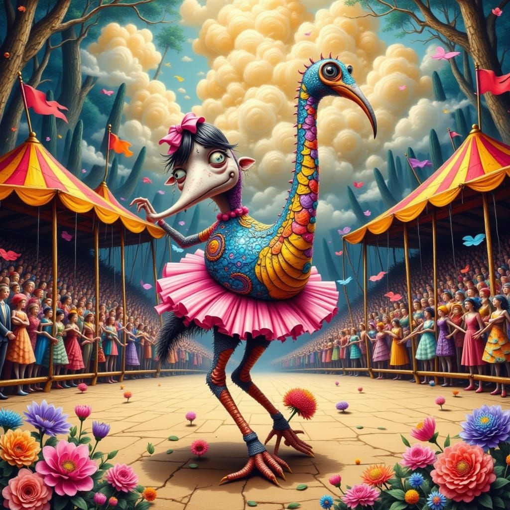 Hippo-Ostrich Hybrid Dances Ballet in Circus Style