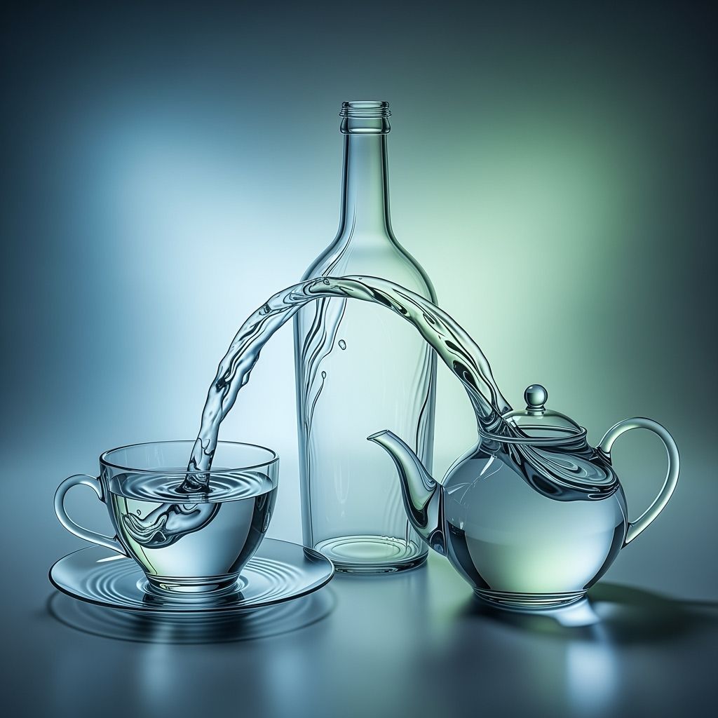 Abstract Water Sculpture in Teacup, Bottle, Teapot Forms
