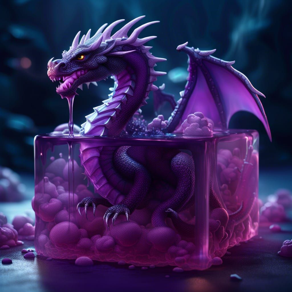 Purple Dragon in Jelly Cube: Detailed Fantasy Art
