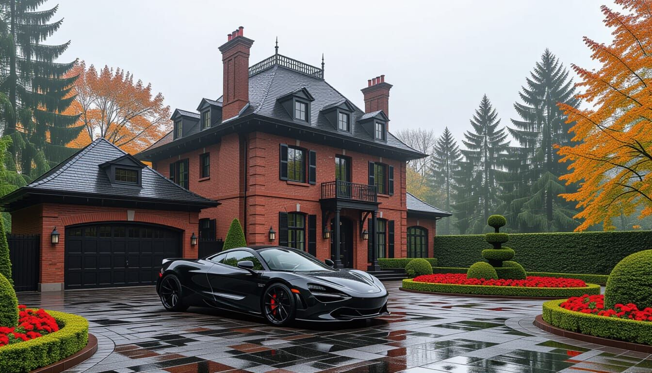 Victorian Chateau with McLaren in Misty Autumn Garden