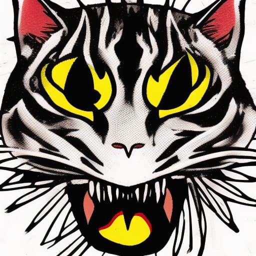 Fiery Cat Showdown in Pop Art Style