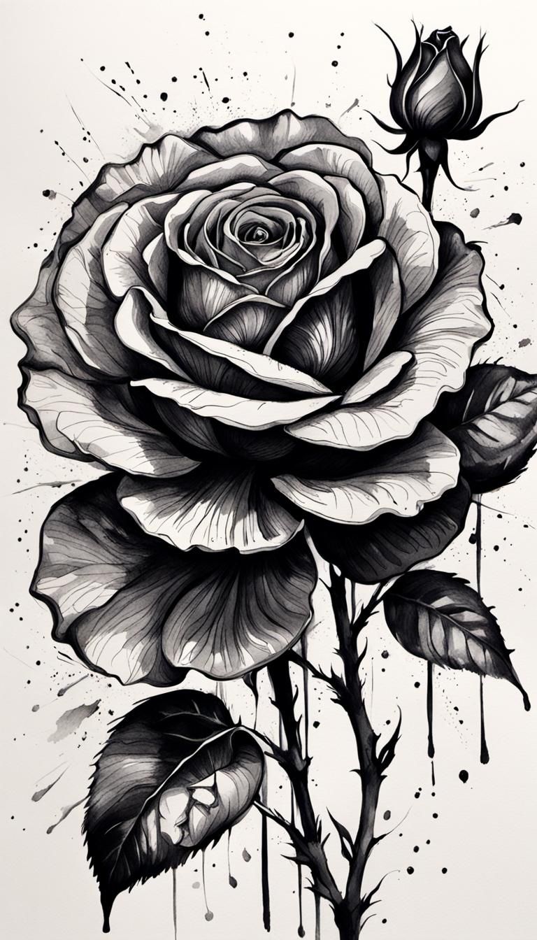 Elegant Rose Ink Sketch with Dark Accents