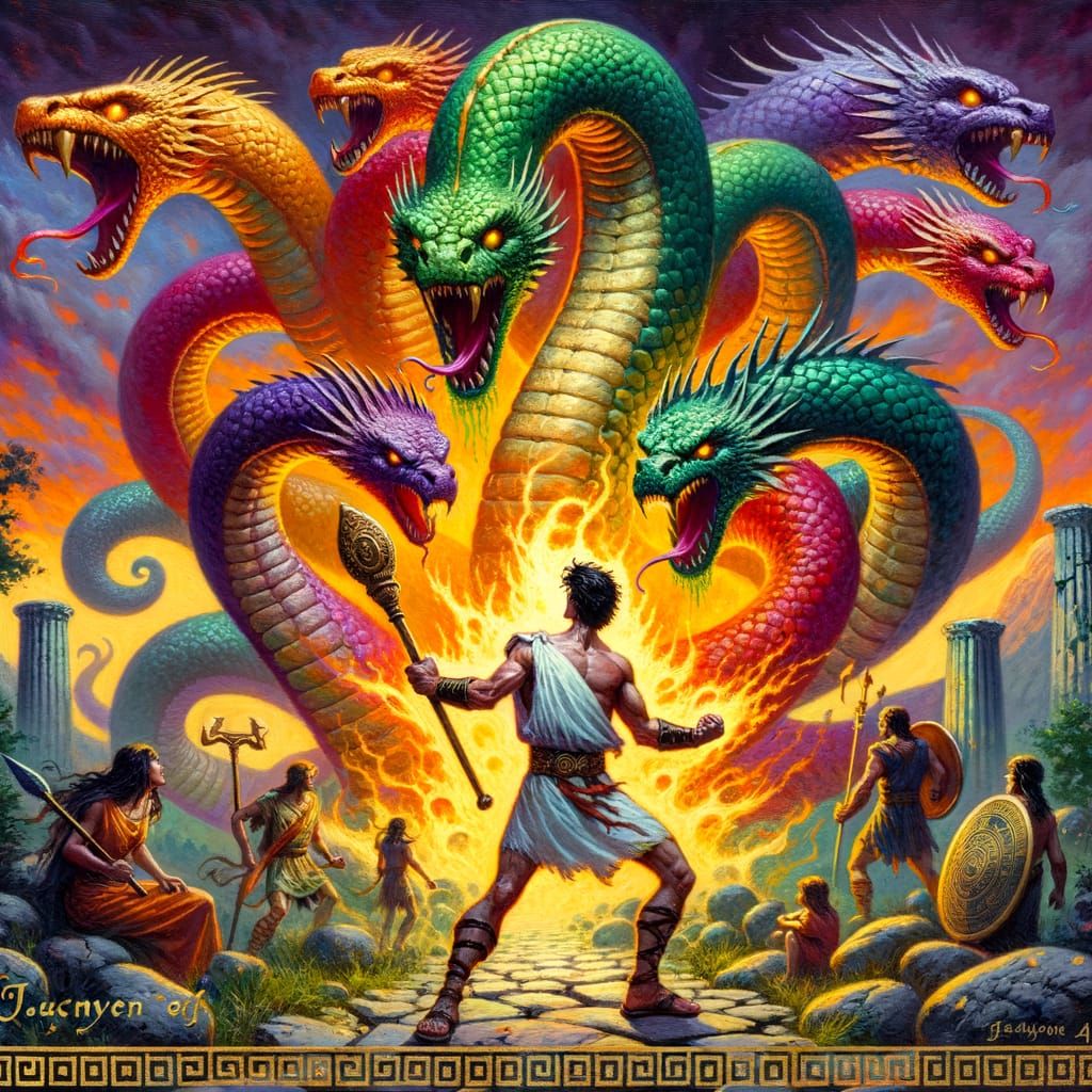 Hercules Battles Hydra on Ancient Greek Board Game Cover