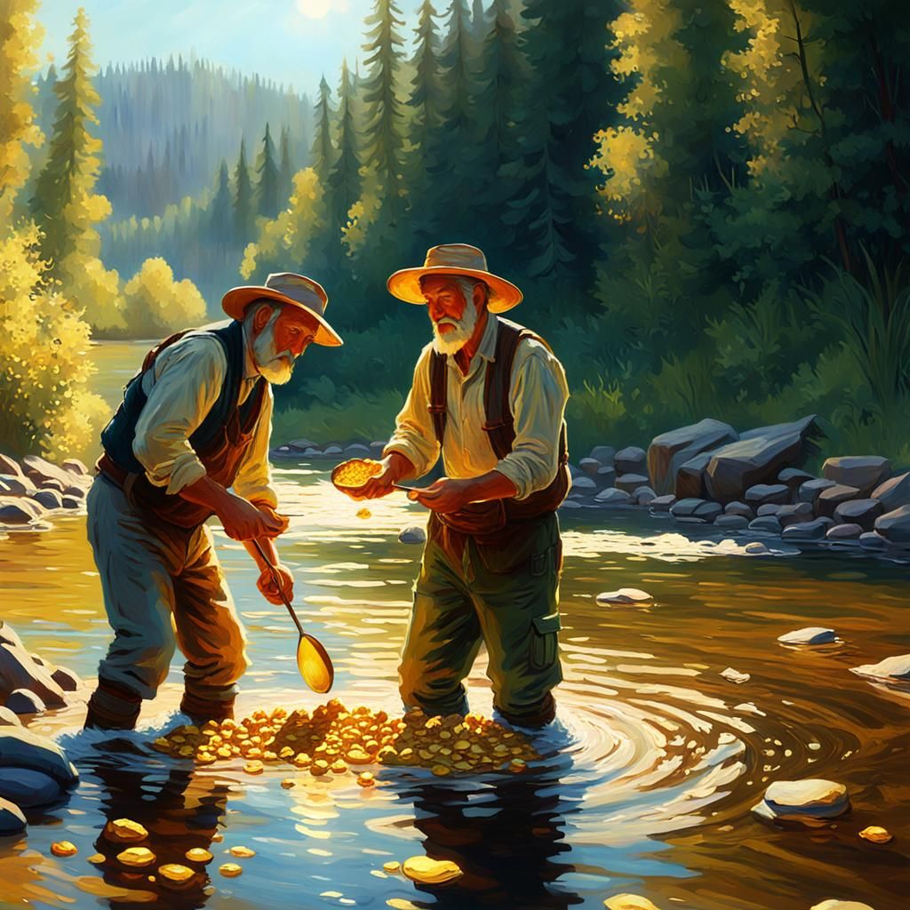 Prospectors Discovering Gold in Impressionist Style