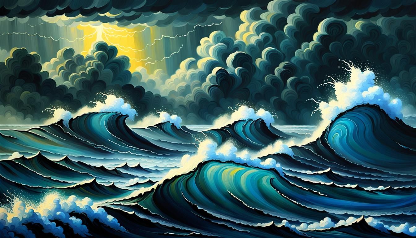 Tempestuous Sea Storm Painting in Romantic Style