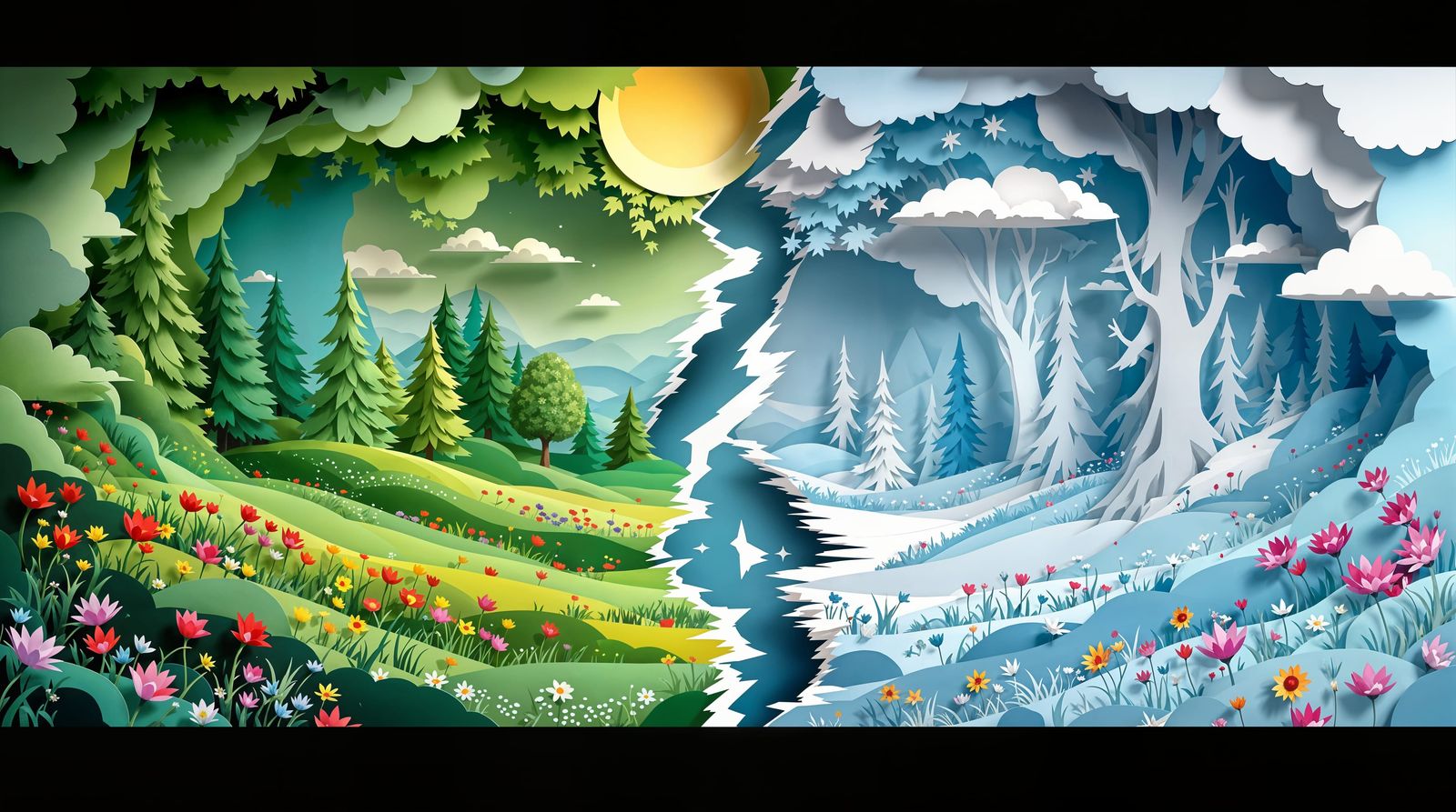 Surreal Paper Art Split Landscape