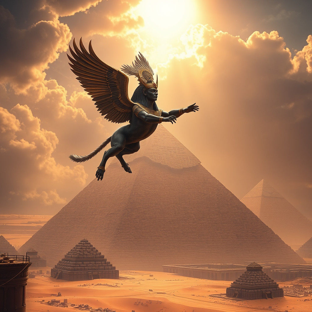 Horus Flies Over Giza Pyramid: Epic Digital Painting