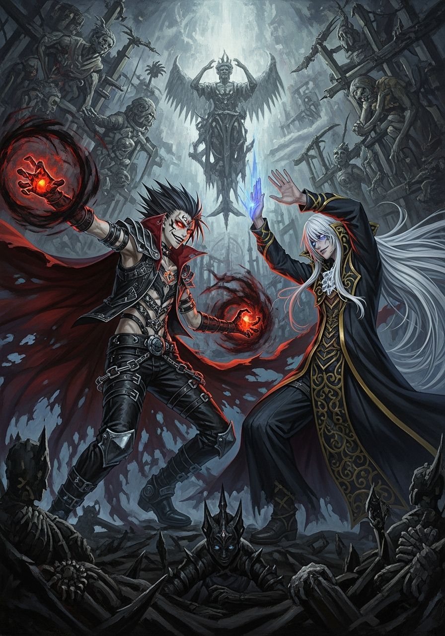 Anime Villains Battle Oil Painting in Grunge Style